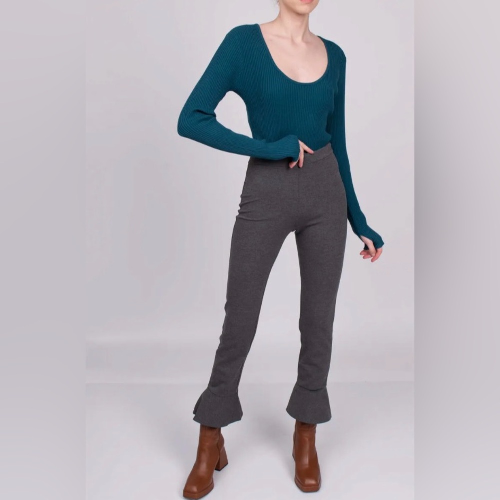 PINKO Sweat Trousers Melange Flare Cuffs in Grey, Made in Italy,Size 38 IT (2US)